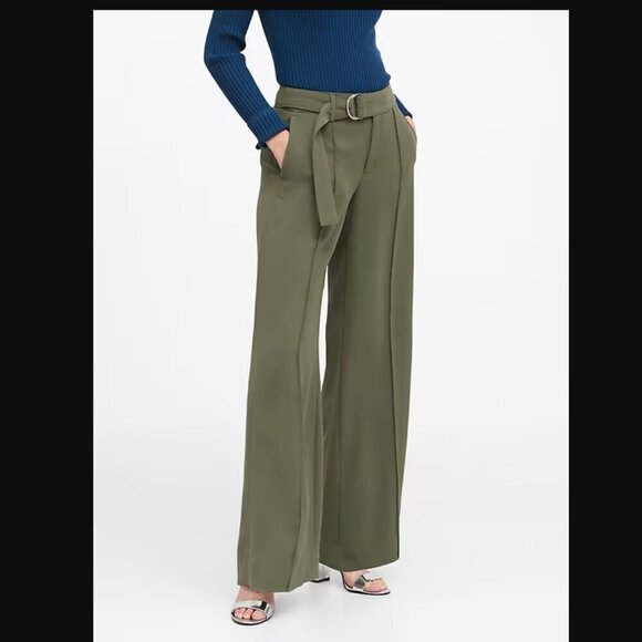Banana Republic Olive Green High-Rise Wide-Leg Utility Pant Size 12 - Picture 1 of 13
